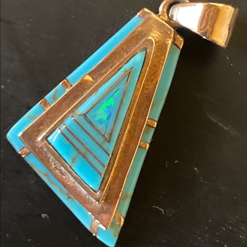 Turquoise + Opal, copper Pendant.